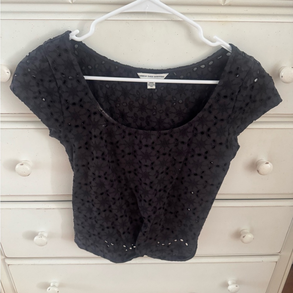 American Eagle Black Eyelet Top